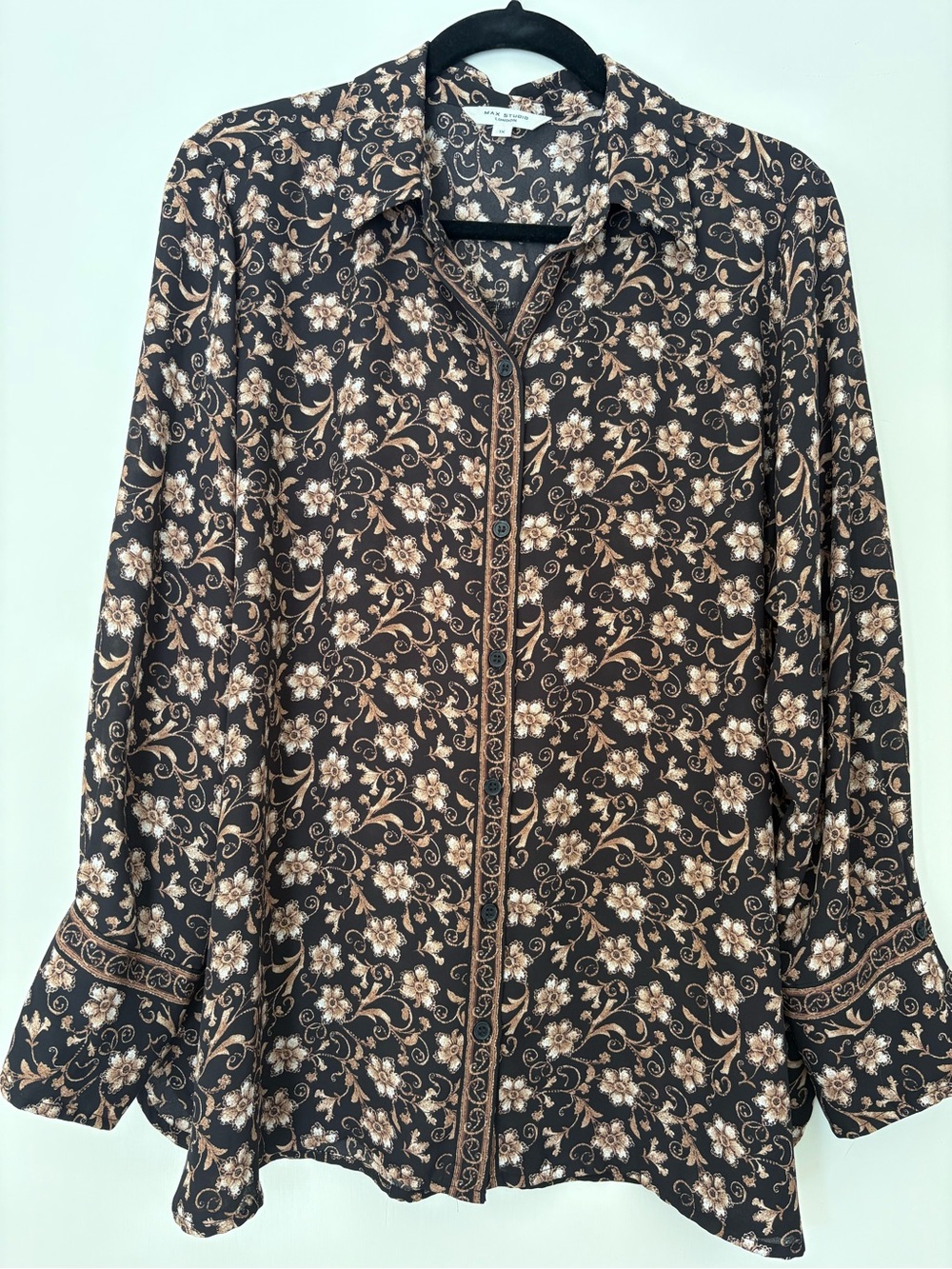Max Studio Black Floral Button-Down Shirt